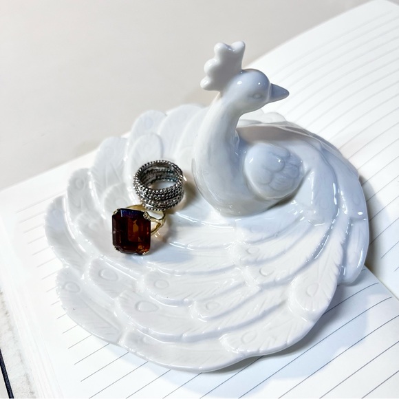 Vintage Other - Vintage White Ceramic Peacock trinket dish accessories tray Signed imm